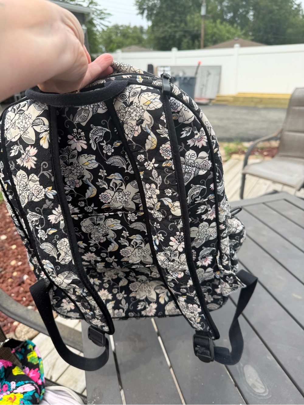 Vera Bradley Black Floral Quilted Daypack with Pale Accents - Picture 5 of 6